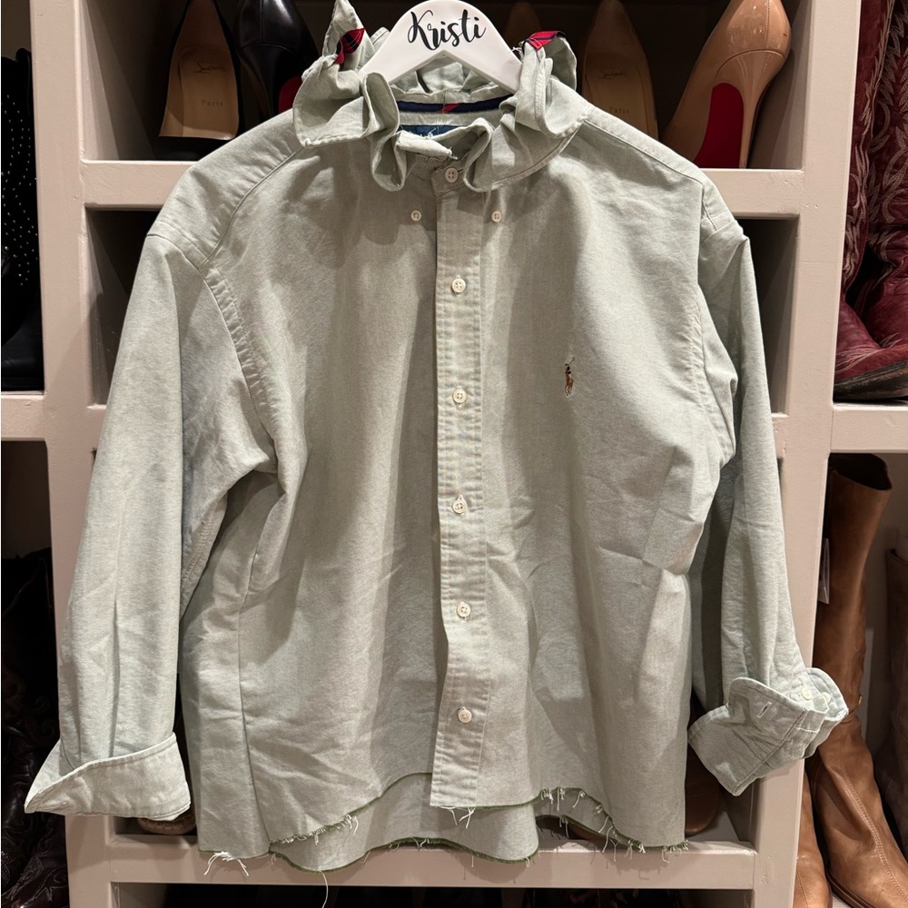 New Custom Green Polo Shirt with Ruffled Collar